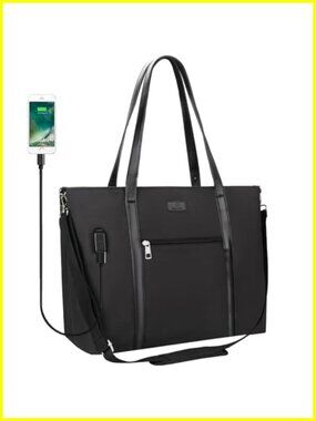17.3 Inch Laptop Tote Bag with USB Port Water Resistant Nylon Work Travel